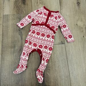 Burt’s Bees Baby Red And White Christmas Pajama One Piece Size 3-6 Month